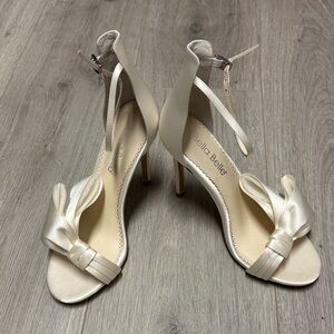Bella Belle Zoey - Ivory Satin Bow Ankle-Strap Stilettos